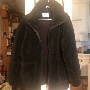 Aritzia TNA Black Faux Fur Oversized Teddy Jacket